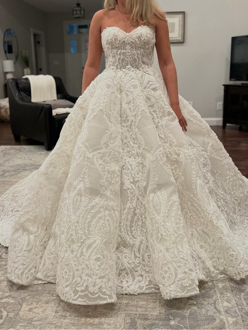 Rivini Ivory Strapless Beaded Ball Gown Wedding Dress